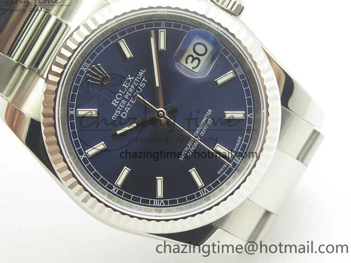 MiroTime 0225 DateJust 36 SS 116234 Fluted Bezel DJF Best Edition Blue Dial Stick Markers on SS Oyster Bracelet A Affordable 3373